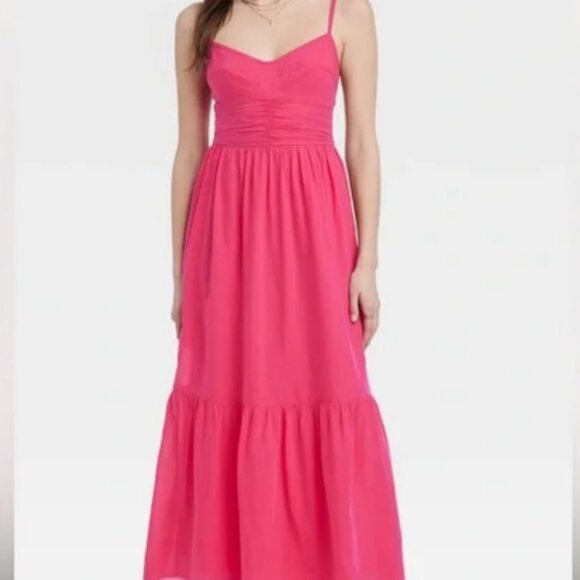 2️⃣for30 NWT Universal Thread Hot Pink Tiered Maxi Sun Dress Small - Picture 1 of 2